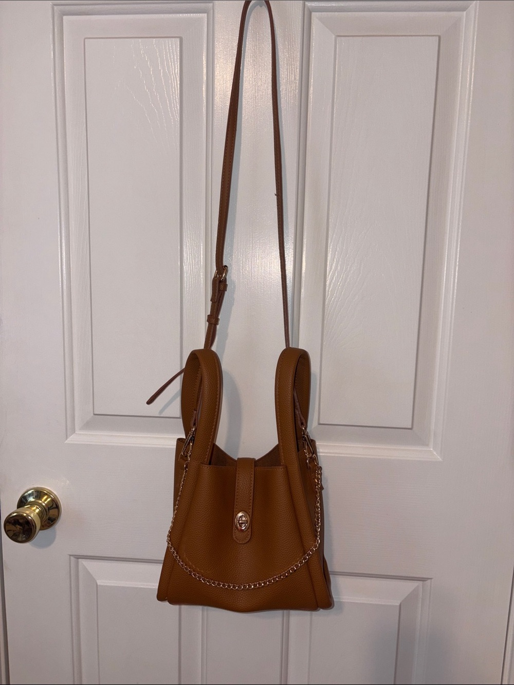 Brown Leather Crossbody Bucket Bag